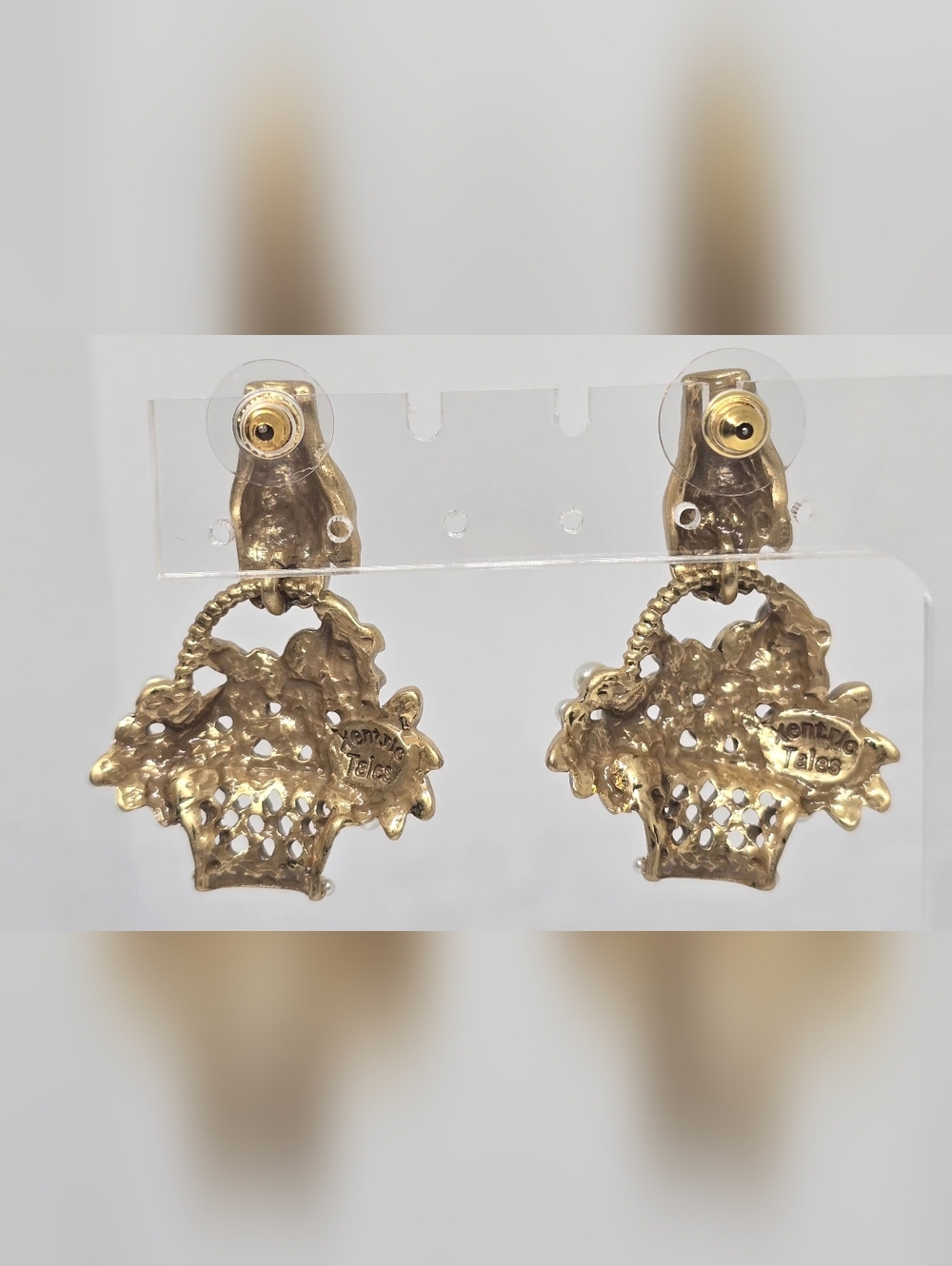 Vintage Style Gold Basket Pearl and Multistone Drop Earrings - Picture 6 of 7